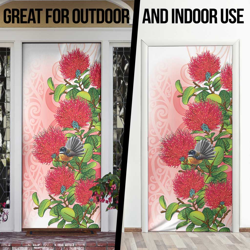 New Zealand Fantail Door Cover Maori Koru With Pohutukawa Flowers - Polynesian Pride
