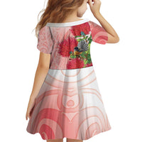 New Zealand Fantail Family Matching Long Sleeve Bodycon Dress and Hawaiian Shirt Maori Koru With Pohutukawa Flowers