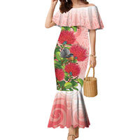 New Zealand Fantail Family Matching Mermaid Dress and Hawaiian Shirt Maori Koru With Pohutukawa Flowers