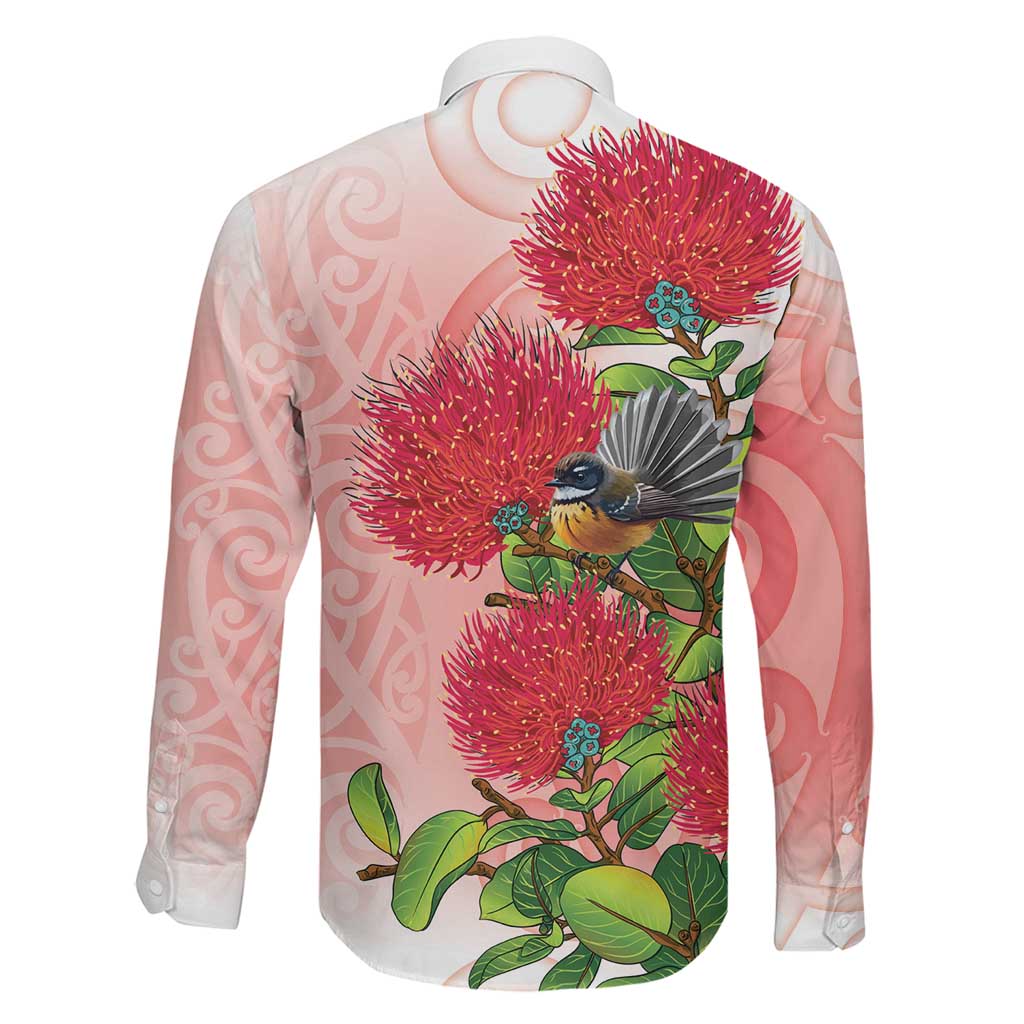 New Zealand Fantail Family Matching Off Shoulder Short Dress and Hawaiian Shirt Maori Koru With Pohutukawa Flowers