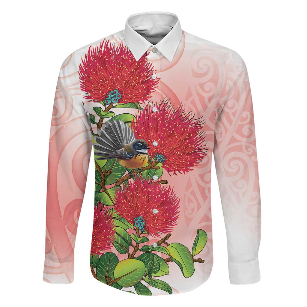 New Zealand Fantail Family Matching Puletasi and Hawaiian Shirt Maori Koru With Pohutukawa Flowers