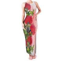 New Zealand Fantail Family Matching Tank Maxi Dress and Hawaiian Shirt Maori Koru With Pohutukawa Flowers