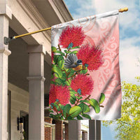 New Zealand Fantail Garden Flag Maori Koru With Pohutukawa Flowers - Polynesian Pride