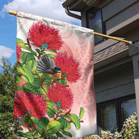 New Zealand Fantail Garden Flag Maori Koru With Pohutukawa Flowers - Polynesian Pride