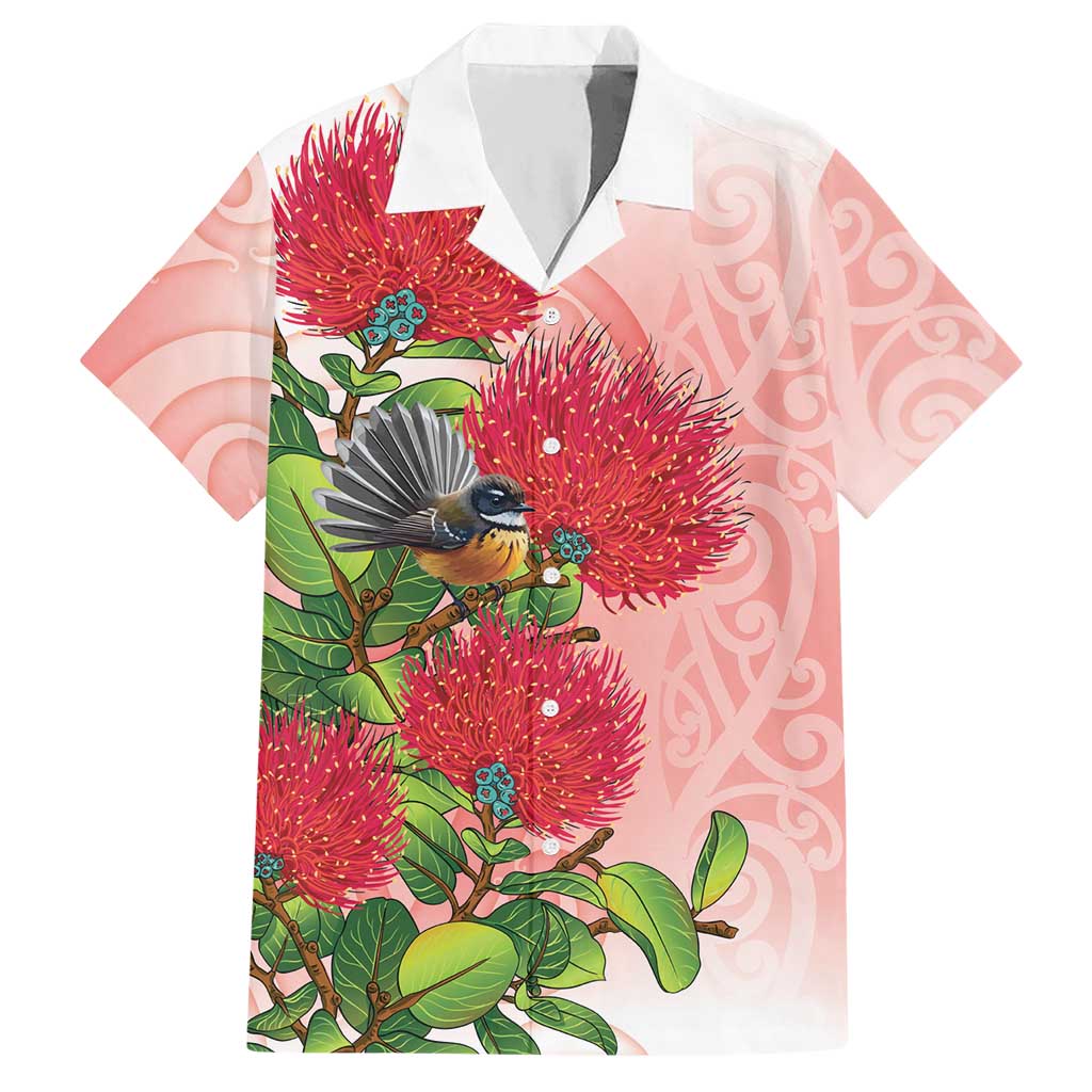 New Zealand Fantail Hawaiian Shirt Maori Koru With Pohutukawa Flowers - Polynesian Pride
