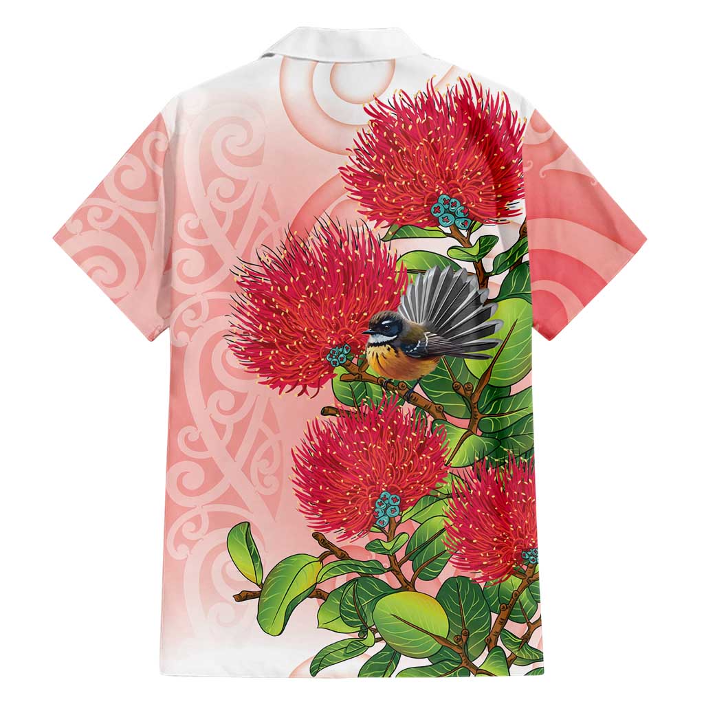 New Zealand Fantail Hawaiian Shirt Maori Koru With Pohutukawa Flowers - Polynesian Pride