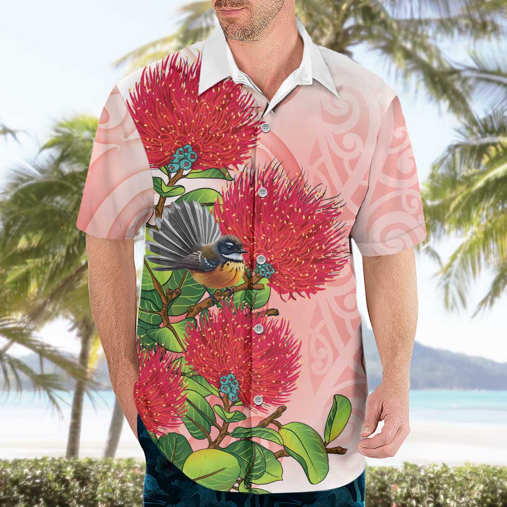 New Zealand Fantail Hawaiian Shirt Maori Koru With Pohutukawa Flowers - Polynesian Pride
