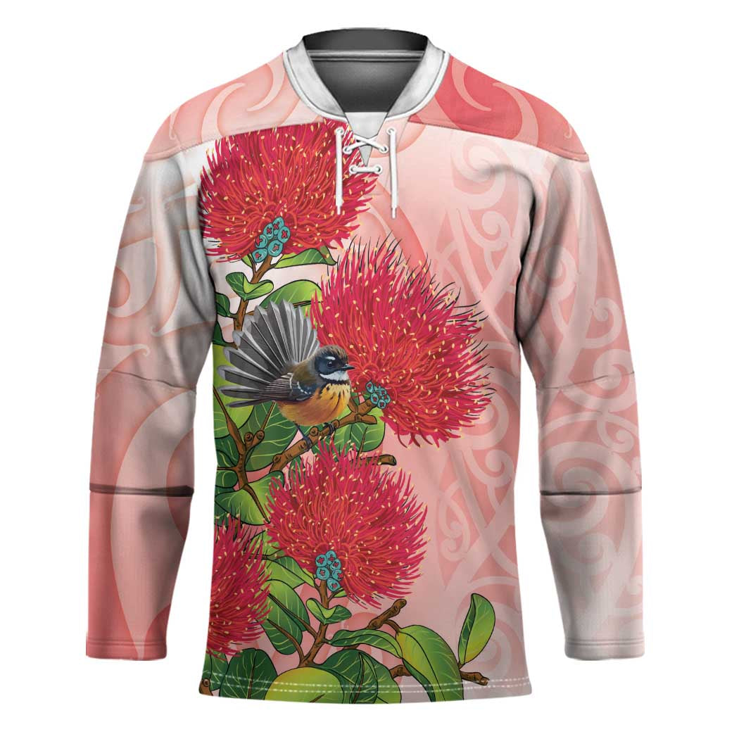 New Zealand Fantail Hockey Jersey Maori Koru With Pohutukawa Flowers - Polynesian Pride