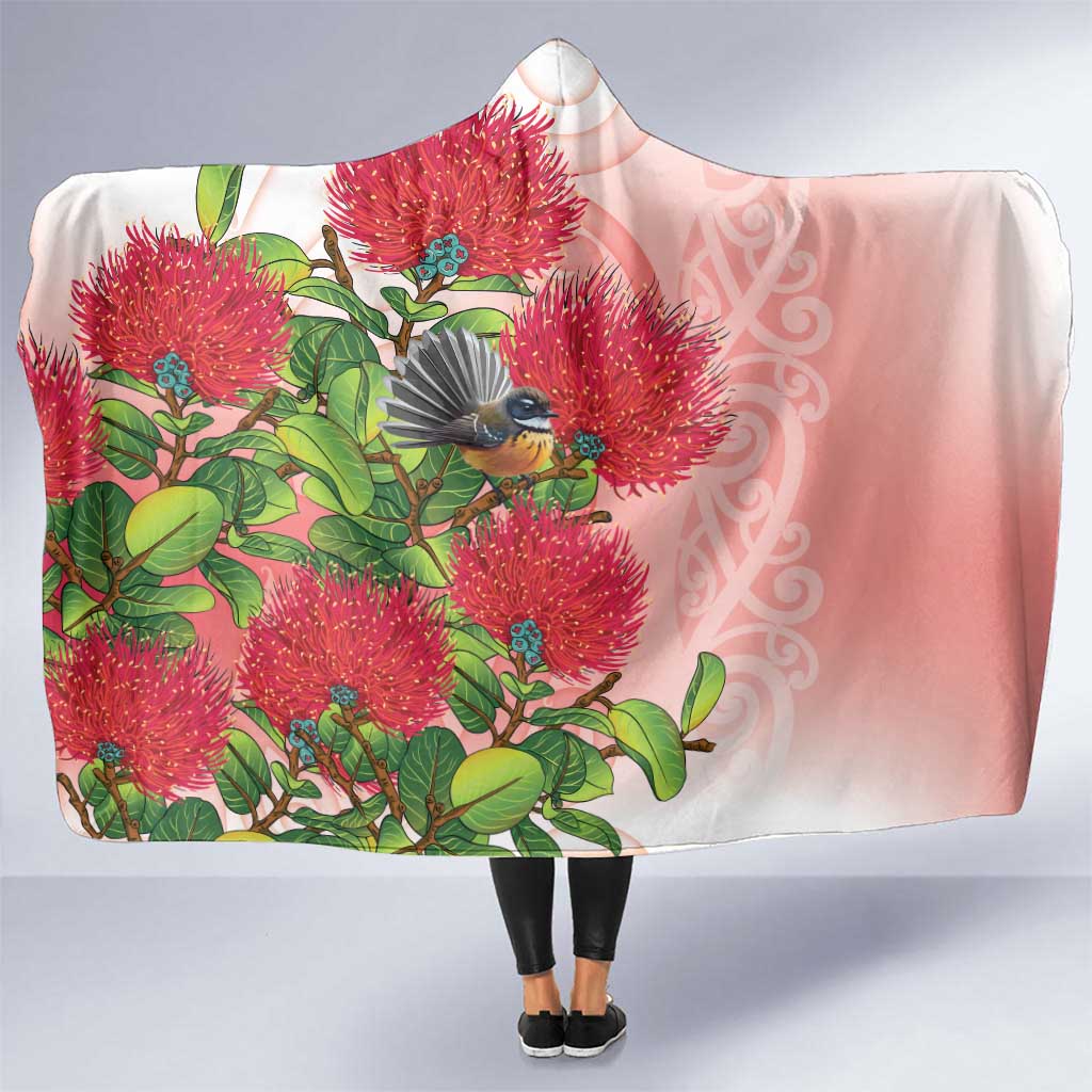 New Zealand Fantail Hooded Blanket Maori Koru With Pohutukawa Flowers LT05 One Size Red - Polynesian Pride