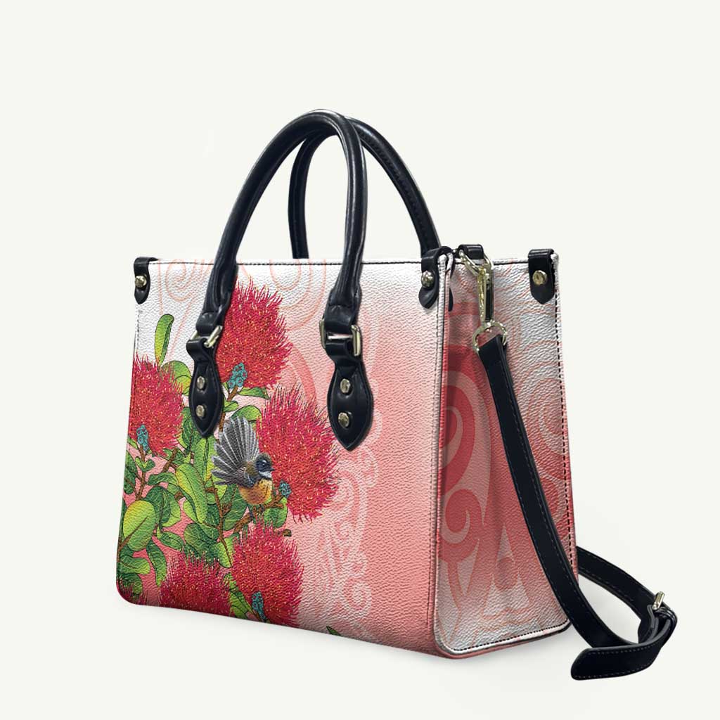 New Zealand Fantail Leather Bag Maori Koru With Pohutukawa Flowers - Polynesian Pride