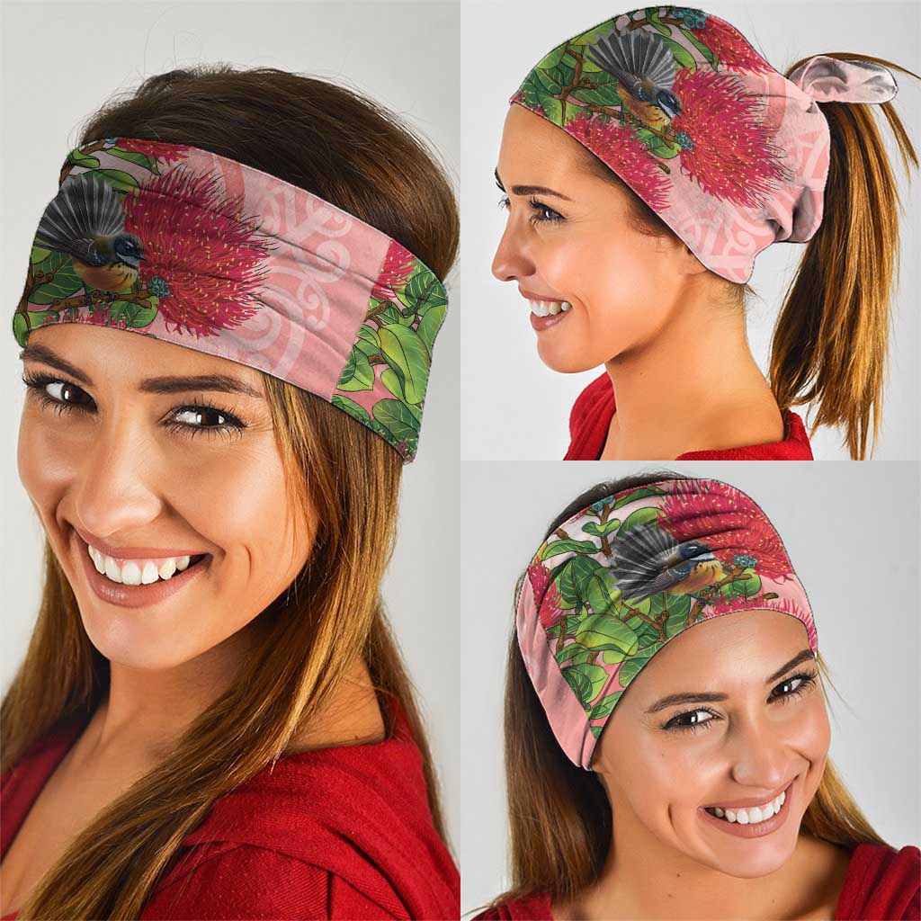 New Zealand Fantail Neck Gaiter Maori Koru With Pohutukawa Flowers LT05 - Polynesian Pride