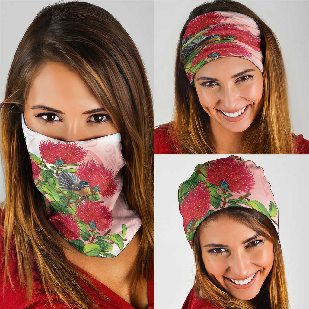 New Zealand Fantail Neck Gaiter Maori Koru With Pohutukawa Flowers LT05 - Polynesian Pride