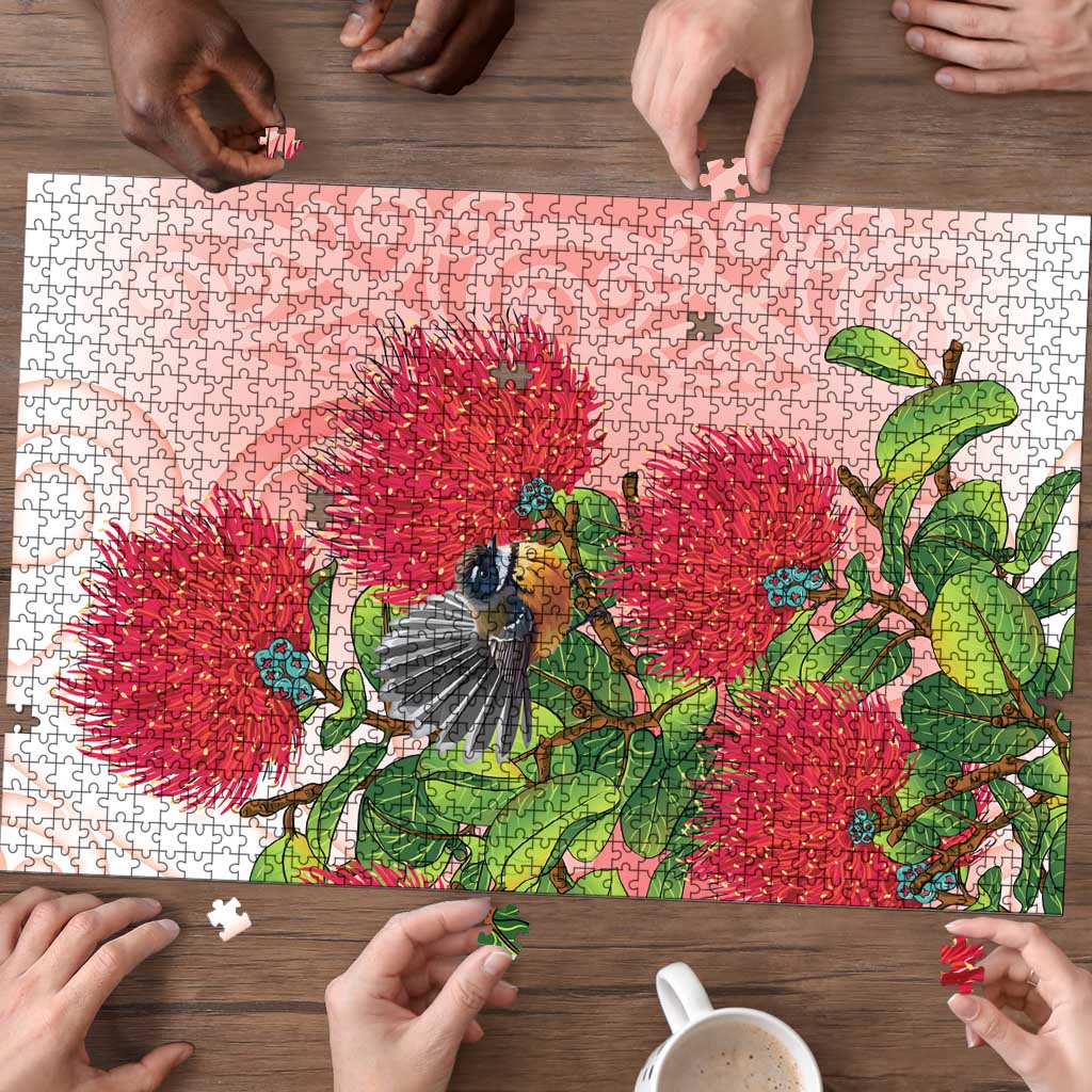 New Zealand Fantail Puzzle Maori Koru With Pohutukawa Flowers LT05 - Polynesian Pride