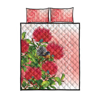 New Zealand Fantail Quilt Bed Set Maori Koru With Pohutukawa Flowers - Polynesian Pride