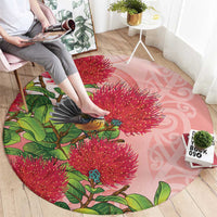 New Zealand Fantail Round Carpet Maori Koru With Pohutukawa Flowers LT05 - Polynesian Pride