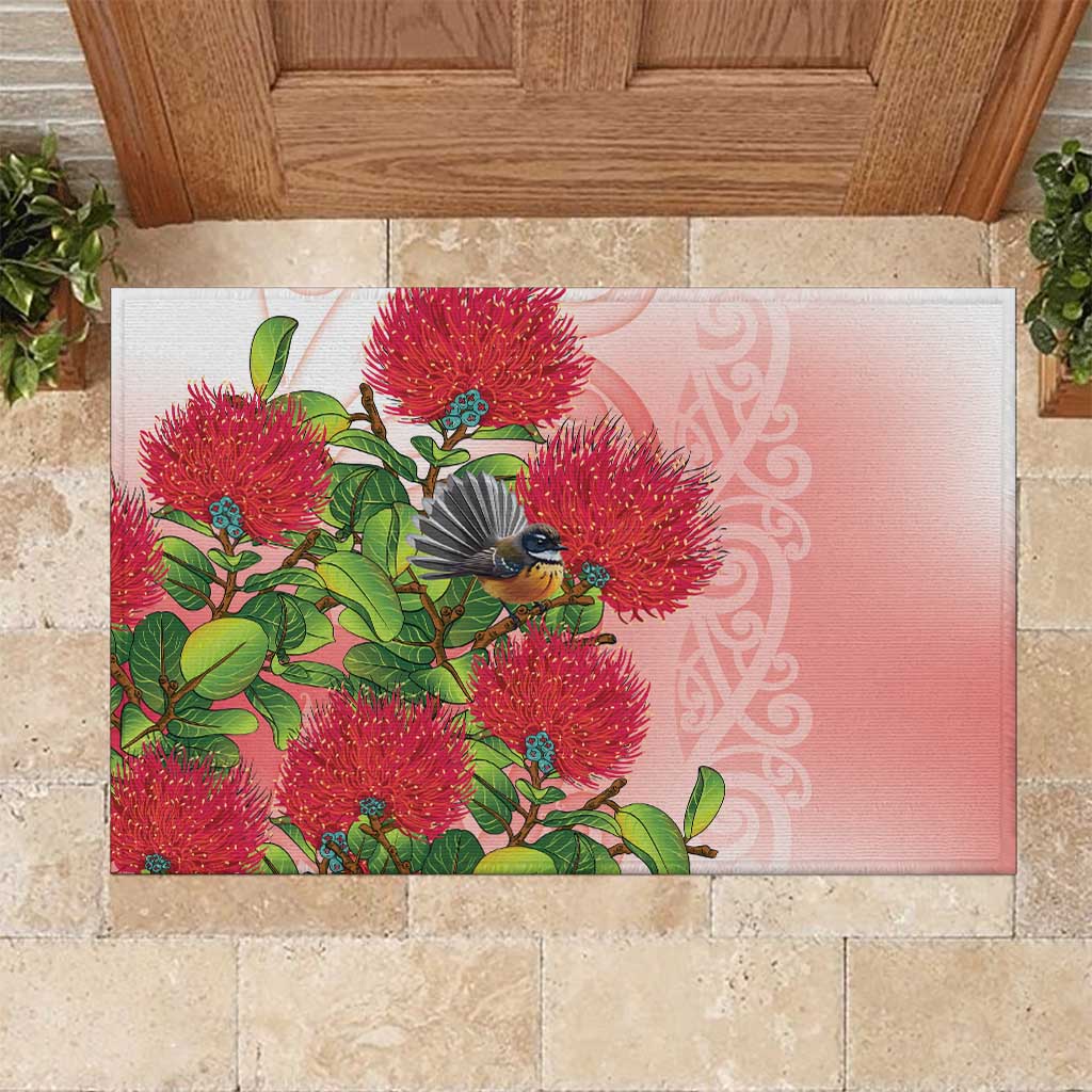 New Zealand Fantail Rubber Doormat Maori Koru With Pohutukawa Flowers - Polynesian Pride