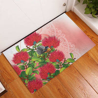 New Zealand Fantail Rubber Doormat Maori Koru With Pohutukawa Flowers LT05 - Polynesian Pride