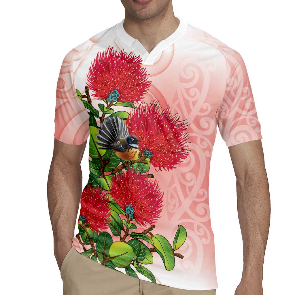 New Zealand Fantail Rugby Jersey Maori Koru With Pohutukawa Flowers LT05 - Polynesian Pride