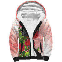 New Zealand Fantail Sherpa Hoodie Maori Koru With Pohutukawa Flowers LT05 Unisex Red - Polynesian Pride
