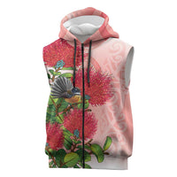 New Zealand Fantail Sleeveless Zip Hoodie Maori Koru With Pohutukawa Flowers LT05 Red - Polynesian Pride