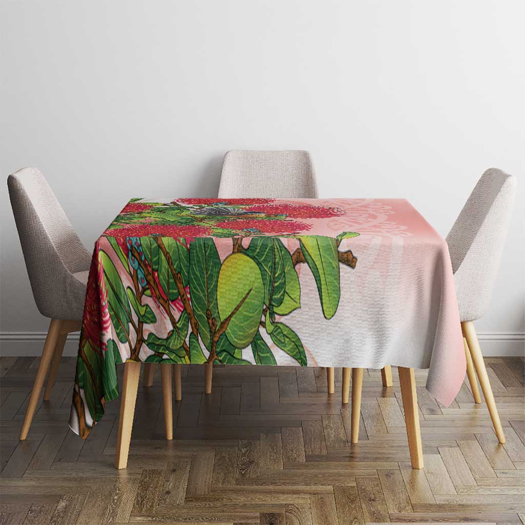 New Zealand Fantail Tablecloth Maori Koru With Pohutukawa Flowers LT05 - Polynesian Pride