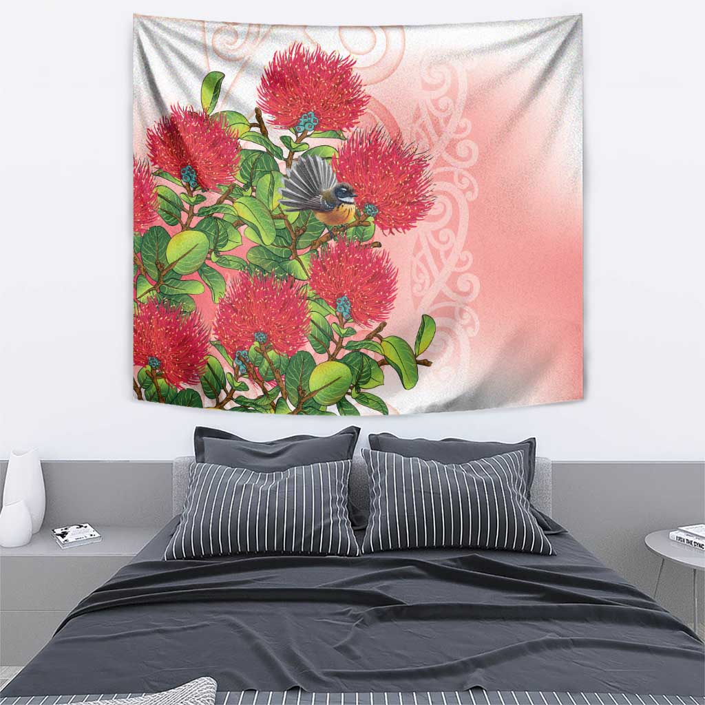 New Zealand Fantail Tapestry Maori Koru With Pohutukawa Flowers LT05 - Polynesian Pride