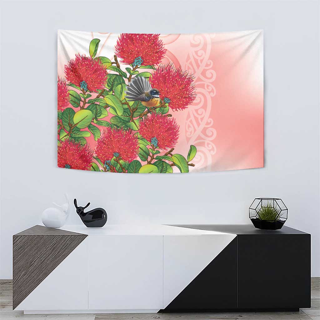 New Zealand Fantail Tapestry Maori Koru With Pohutukawa Flowers LT05 - Polynesian Pride