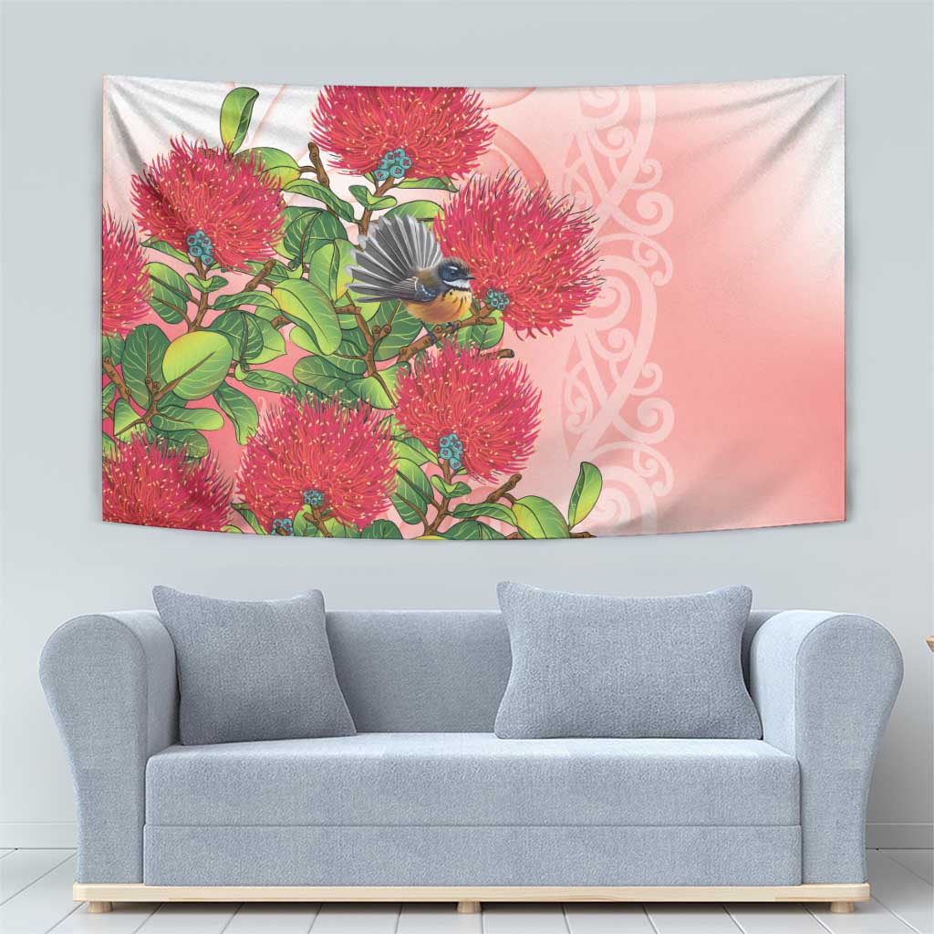 New Zealand Fantail Tapestry Maori Koru With Pohutukawa Flowers LT05 - Polynesian Pride