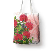 New Zealand Fantail Tote Bag Maori Koru With Pohutukawa Flowers LT05 - Polynesian Pride