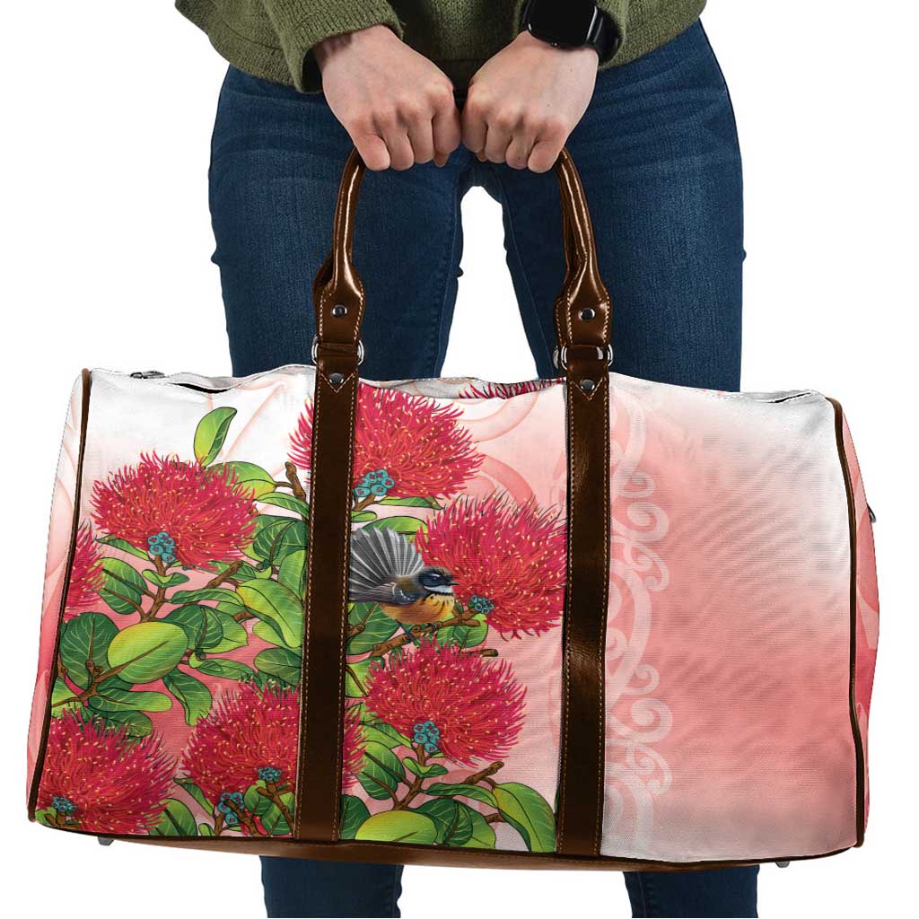New Zealand Fantail Travel Bag Maori Koru With Pohutukawa Flowers - Polynesian Pride