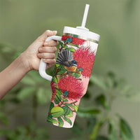 New Zealand Fantail Tumbler With Handle Maori Koru With Pohutukawa Flowers LT05 - Polynesian Pride