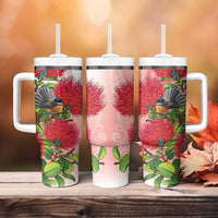 New Zealand Fantail Tumbler With Handle Maori Koru With Pohutukawa Flowers LT05 - Polynesian Pride