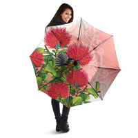 New Zealand Fantail Umbrella Maori Koru With Pohutukawa Flowers LT05 - Polynesian Pride