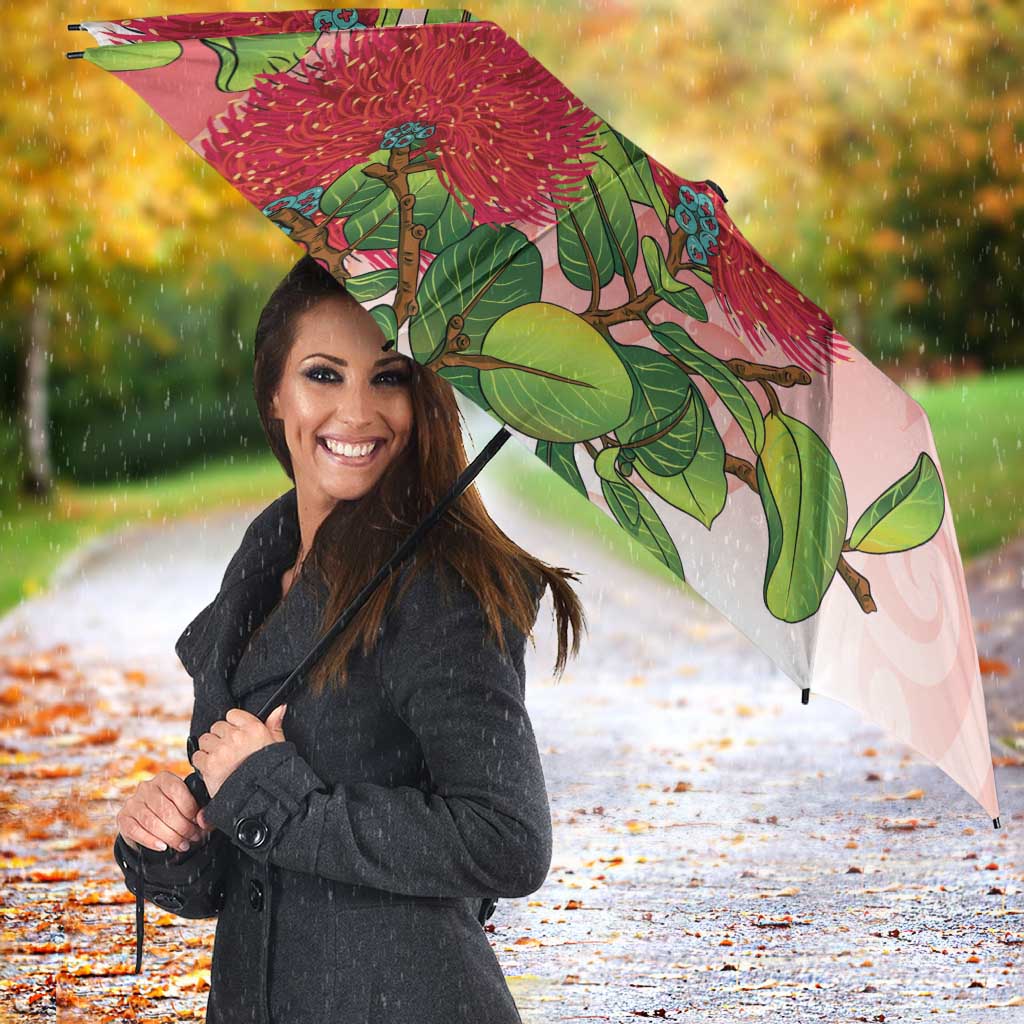 New Zealand Fantail Umbrella Maori Koru With Pohutukawa Flowers LT05 - Polynesian Pride
