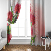 New Zealand Fantail Window Curtain Maori Koru With Pohutukawa Flowers LT05 - Polynesian Pride