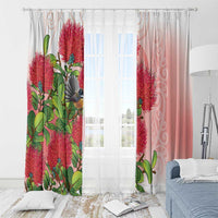 New Zealand Fantail Window Curtain Maori Koru With Pohutukawa Flowers LT05 - Polynesian Pride