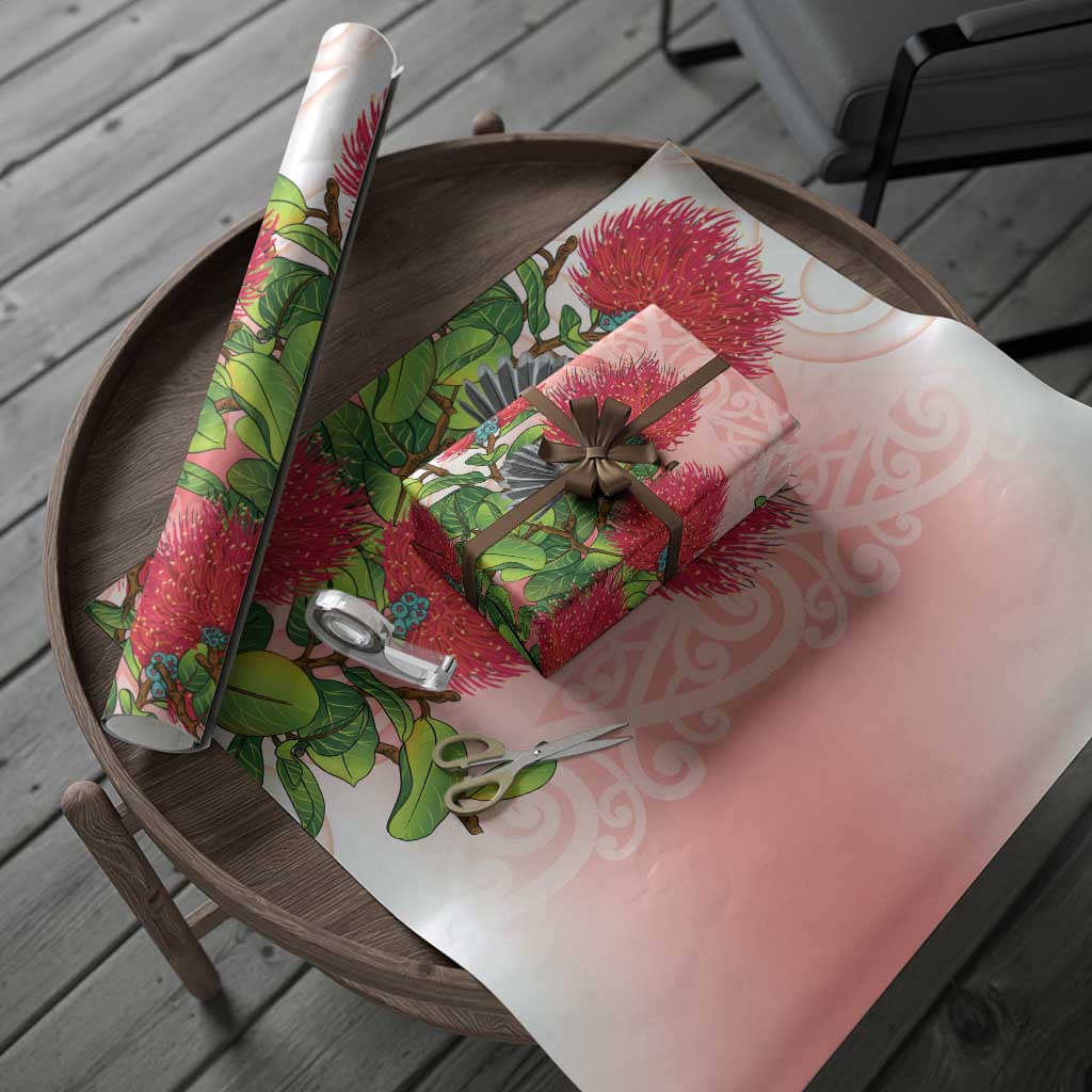 New Zealand Fantail Wrapping Paper Maori Koru With Pohutukawa Flowers LT05 - Polynesian Pride