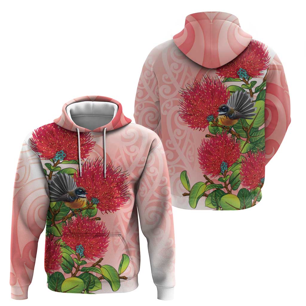 New Zealand Fantail Zip Hoodie Maori Koru With Pohutukawa Flowers - Polynesian Pride