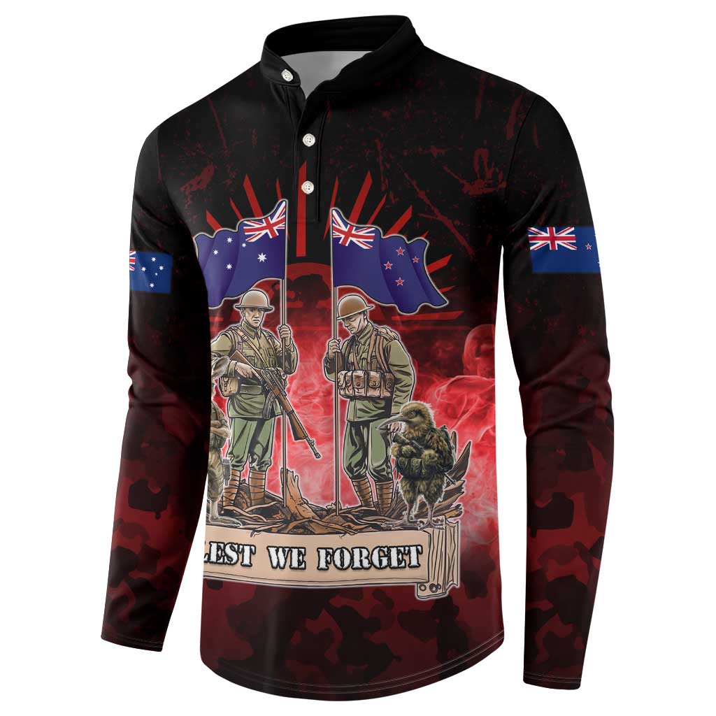 Australia And New Zealand ANZAC Day Button Sweatshirt Soldiers Lest We Forget