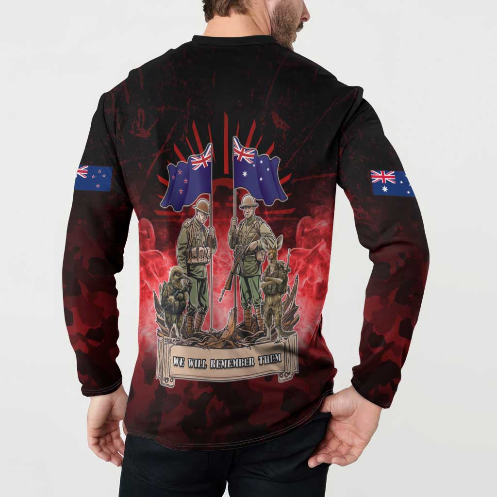 Australia And New Zealand ANZAC Day Button Sweatshirt Soldiers Lest We Forget