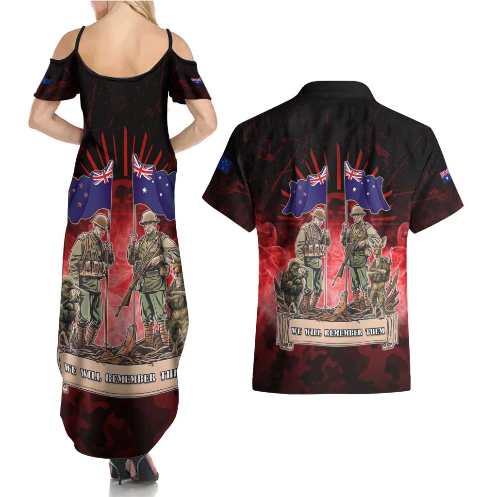 Australia And New Zealand ANZAC Day Couples Matching Summer Maxi Dress and Hawaiian Shirt Soldiers Lest We Forget