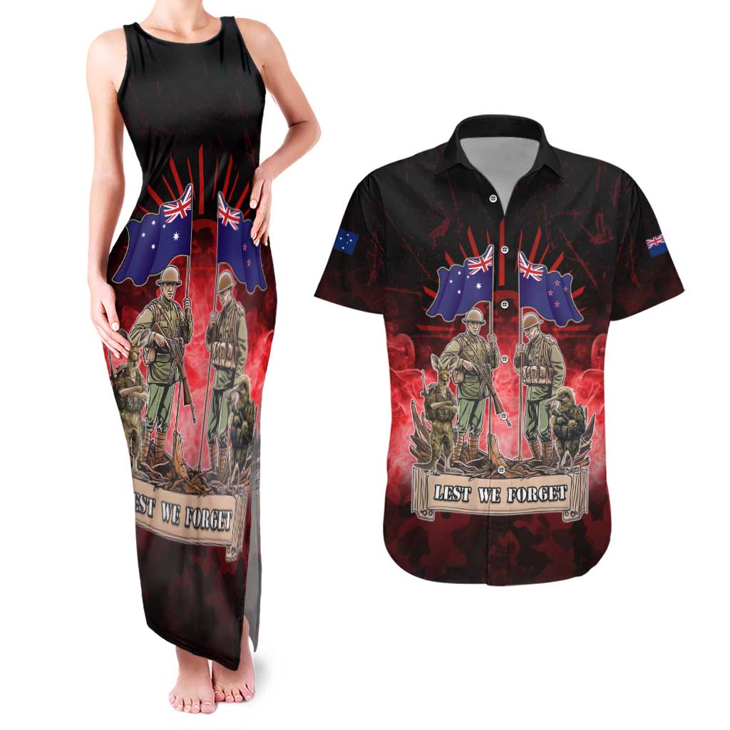 Australia And New Zealand ANZAC Day Couples Matching Tank Maxi Dress and Hawaiian Shirt Soldiers Lest We Forget