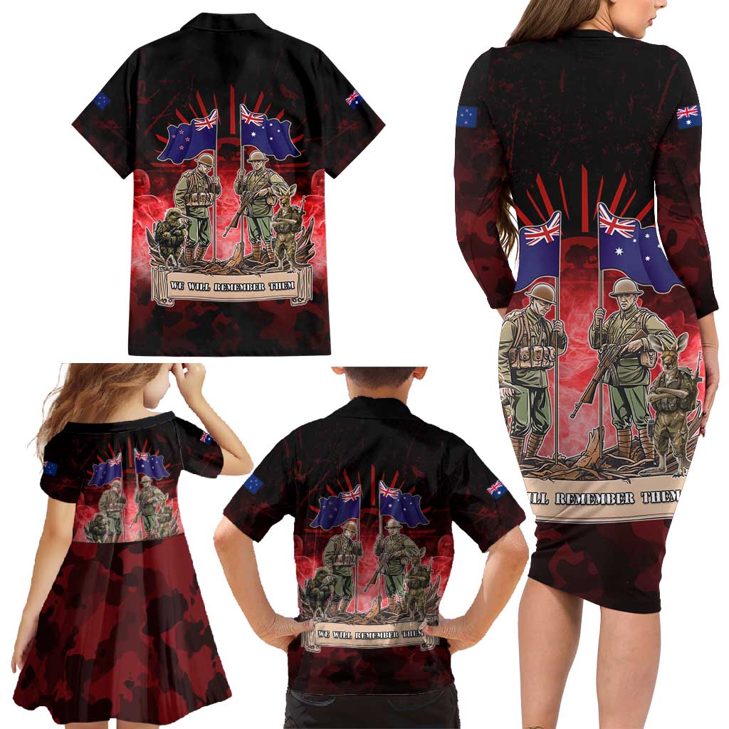 Australia And New Zealand ANZAC Day Family Matching Long Sleeve Bodycon Dress and Hawaiian Shirt Soldiers Lest We Forget