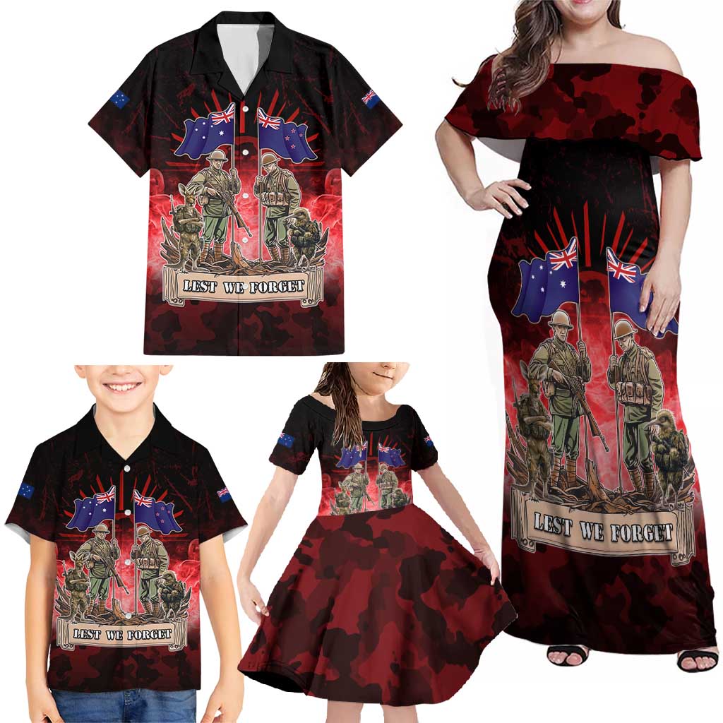 Australia And New Zealand ANZAC Day Family Matching Off Shoulder Maxi Dress and Hawaiian Shirt Soldiers Lest We Forget