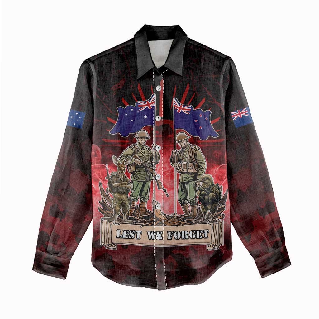 Australia And New Zealand ANZAC Day Women Casual Shirt Soldiers Lest We Forget