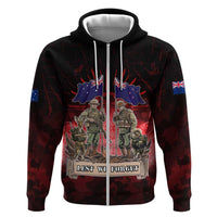 Australia And New Zealand ANZAC Day Zip Hoodie Soldiers Lest We Forget