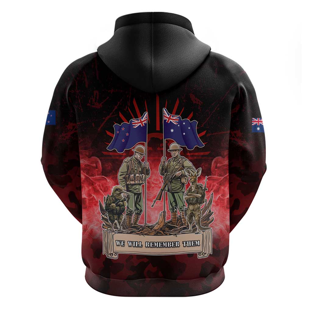 Australia And New Zealand ANZAC Day Zip Hoodie Soldiers Lest We Forget