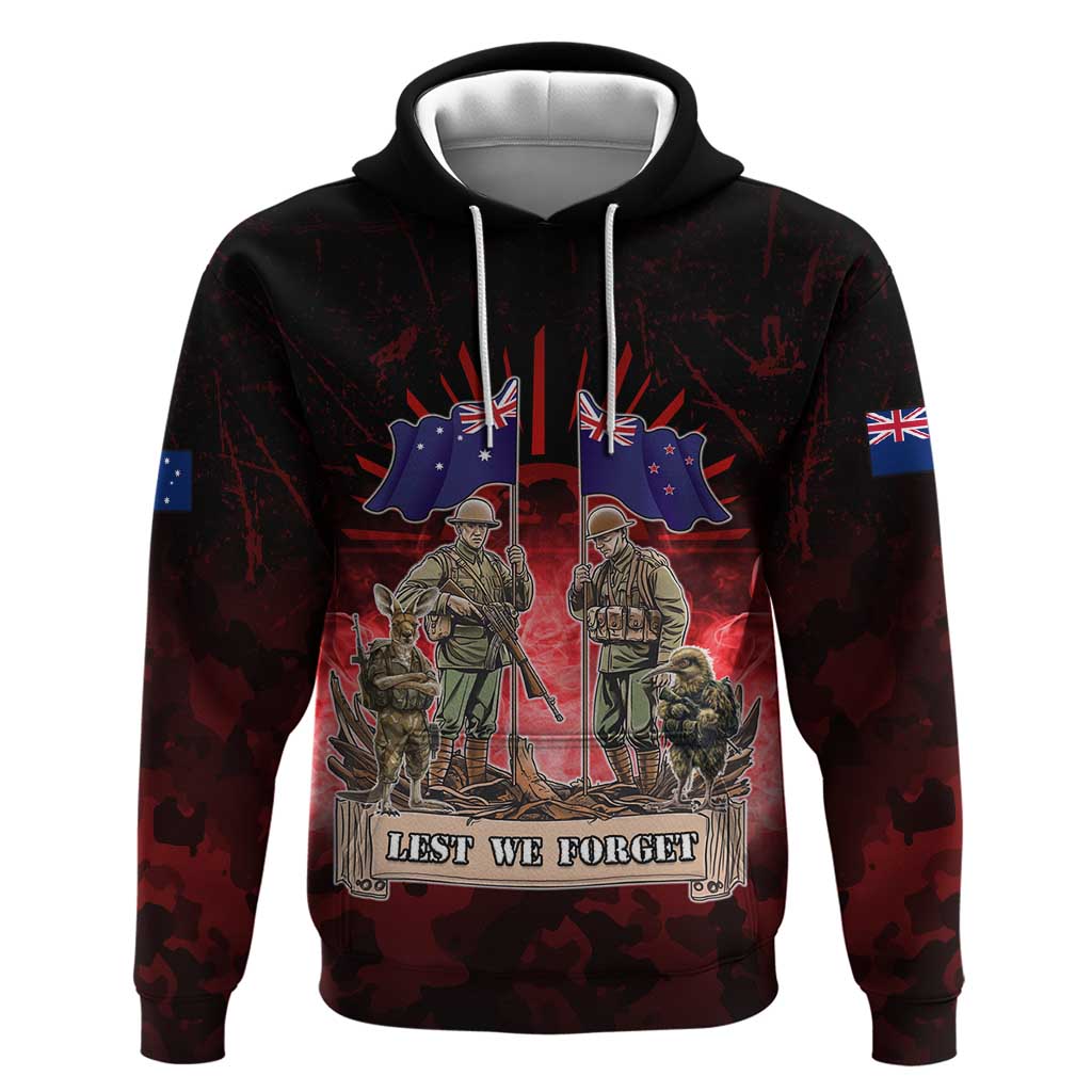 Australia And New Zealand ANZAC Day Zip Hoodie Soldiers Lest We Forget