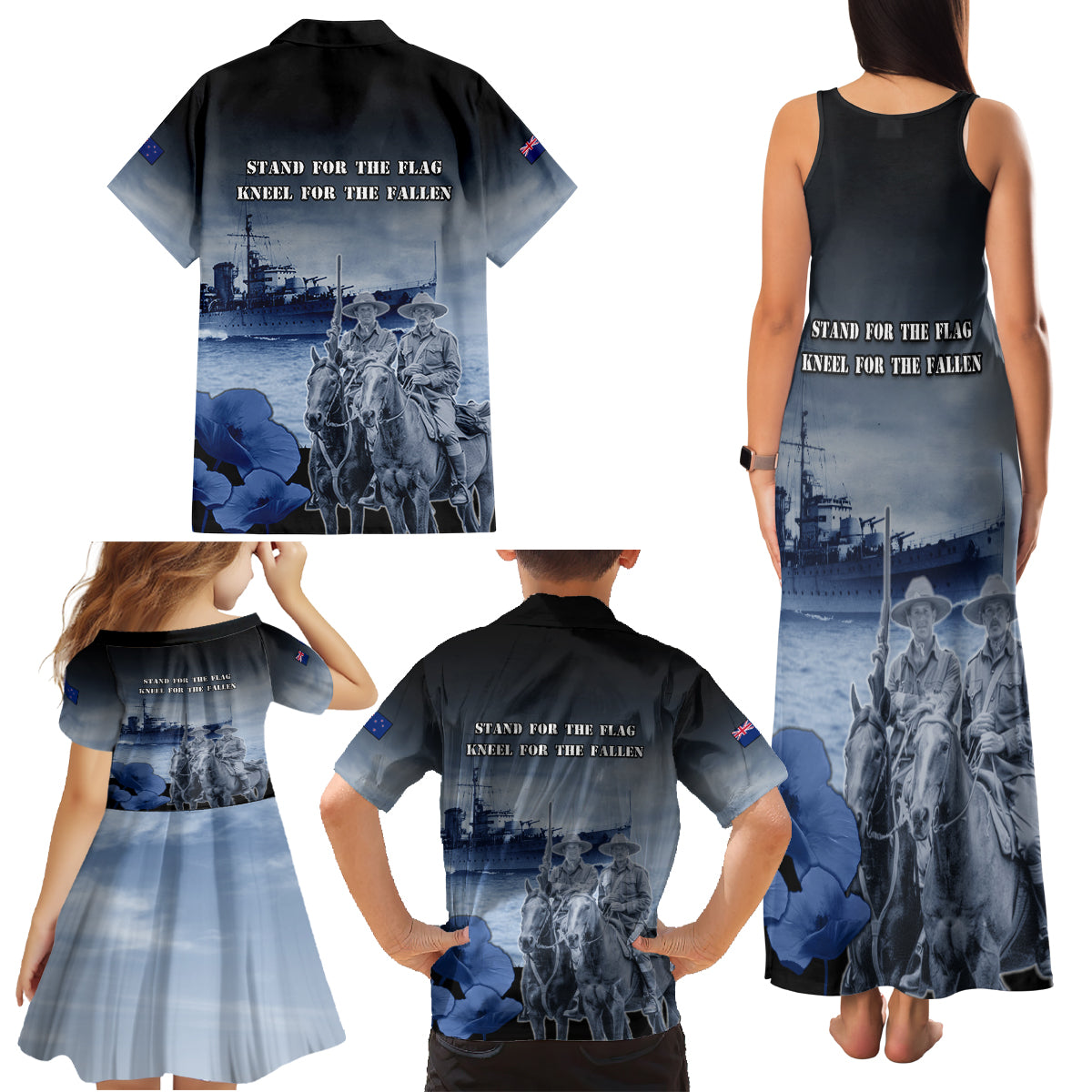 New Zealand ANZAC Day Family Matching Tank Maxi Dress and Hawaiian Shirt HMNZS Achilles We Will Remember Them LT05 - Polynesian Pride