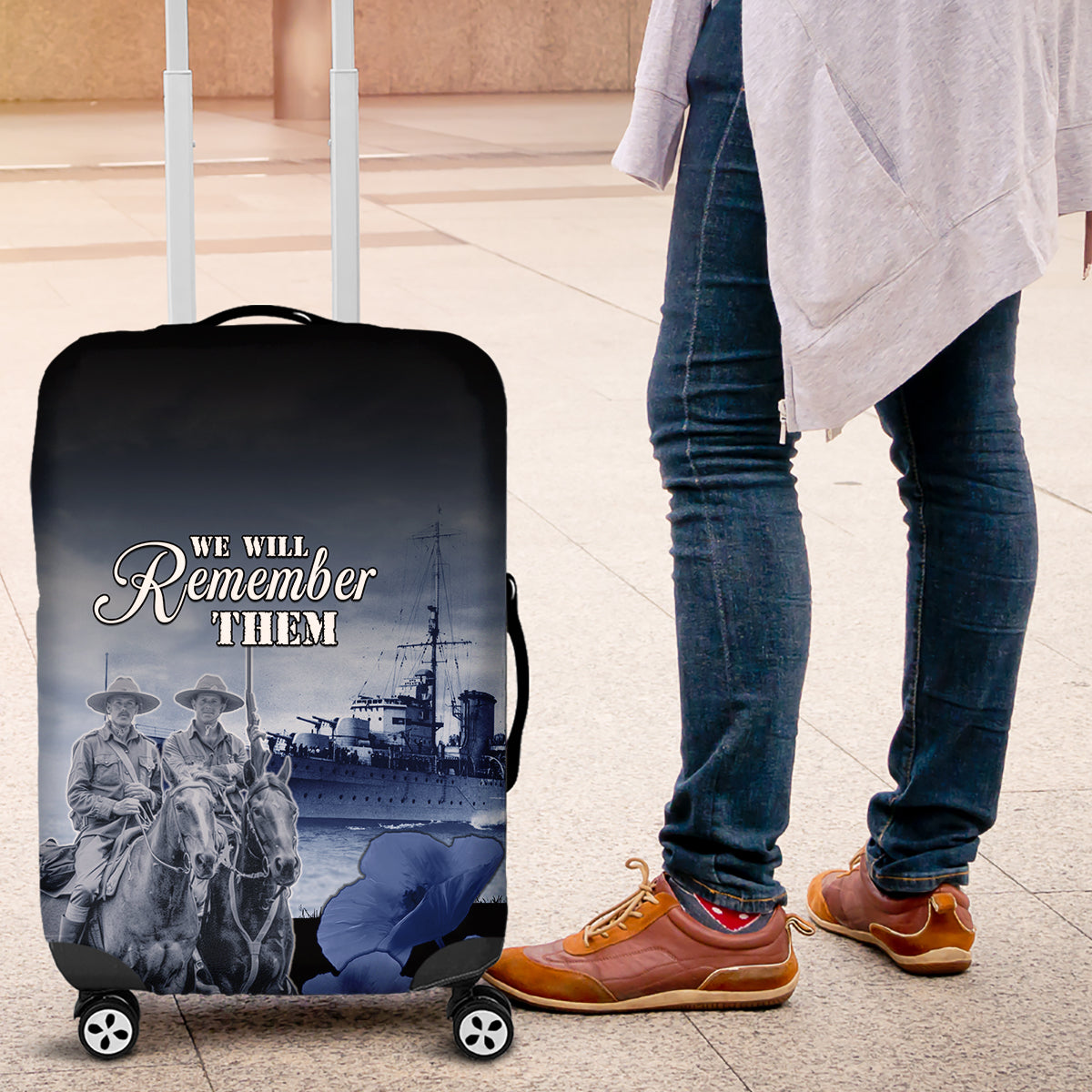 New Zealand ANZAC Day Luggage Cover HMNZS Achilles We Will Remember Them LT05 Blue - Polynesian Pride